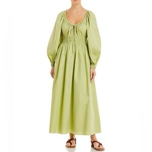 Rebecca Taylor Poplin Smocked Waist Dress in Matcha NWT